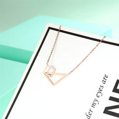 18K Rose Gold-Plated Crossing Open Triangle & Rhombus Pendant Necklace