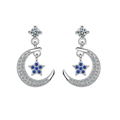 cubic zirconia & Silver-Plated Blue Star & Crescent Drop Earrings - streetregion