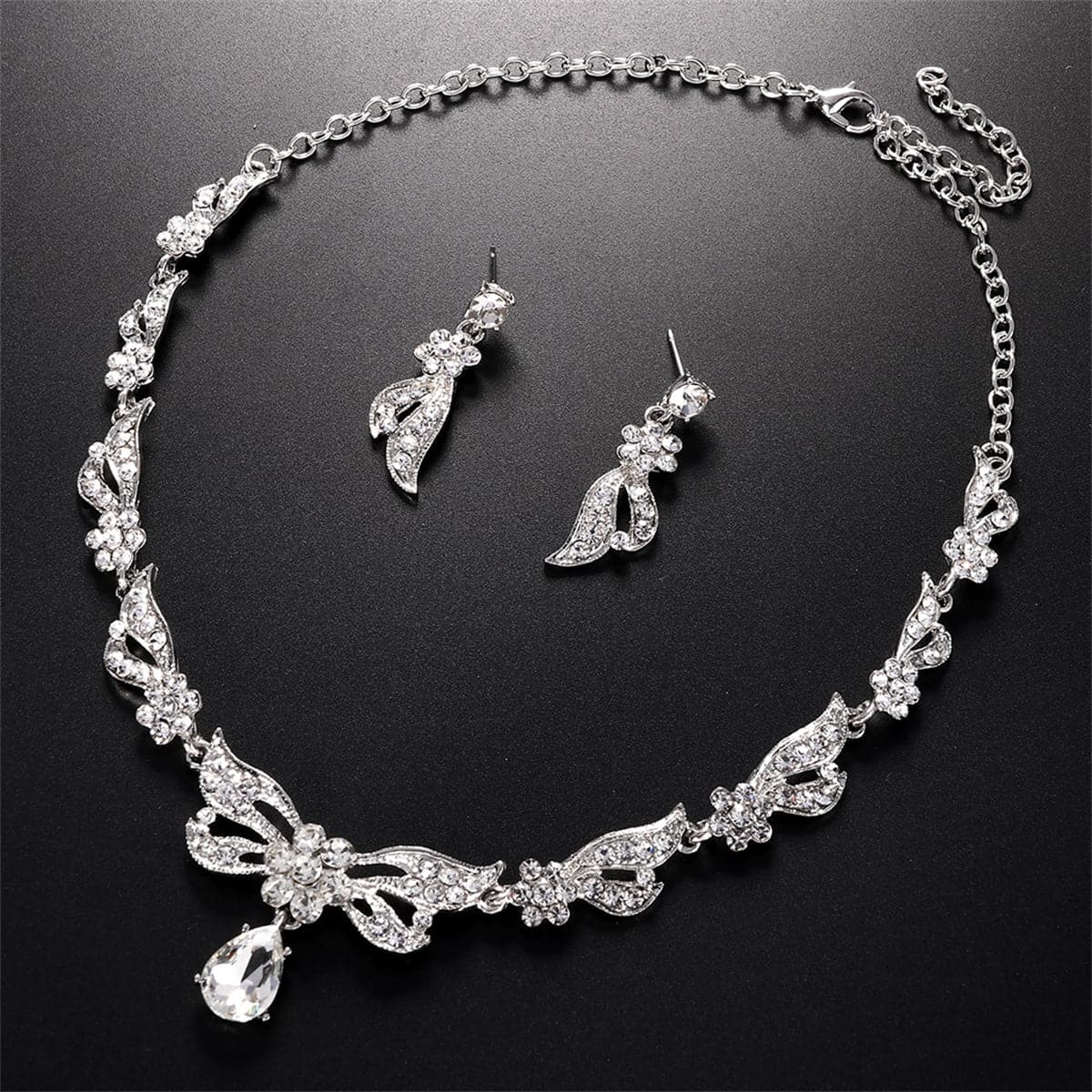 Crystal and Silver-Plated Wing Drop Earrings and Butterfly Necklace, silver drop earrings for women, front view
