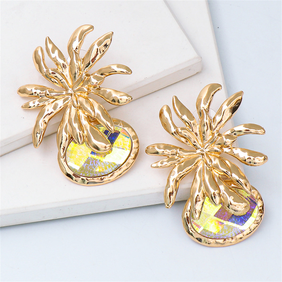 Rose Oval Crystal & 18K Gold-Plated Flower Drop Earrings