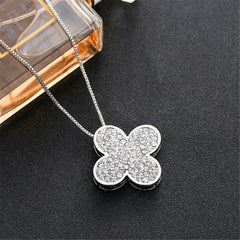 Cubic Zirconia & Silver-Plated Clover Pendant Necklace