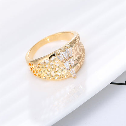 Crystal and Gold-Plated Tower Ring, gold statement rings for women, dainty minimalist design, front view