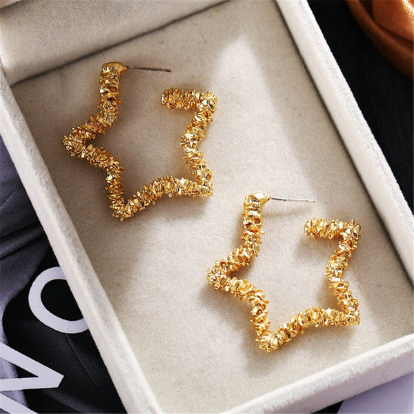 Goldtone Twisted Star Hoop Earring