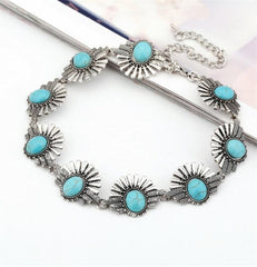 Turquoise & Silver-Plated Geometric Choker Necklace