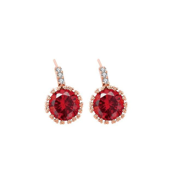 Red Cubic Zirconia & 18k Rose Gold-Plated Flower Stud Earrings