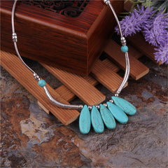 Turquoise & Silver-Plated Oval Pendant Necklace