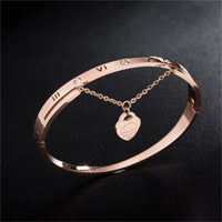 Cubic Zirconia & 18k Rose Gold-Plated Heart Charm Bangle