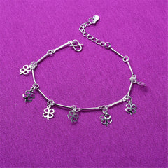 Silver-Plated Open Clover Charm Anklet