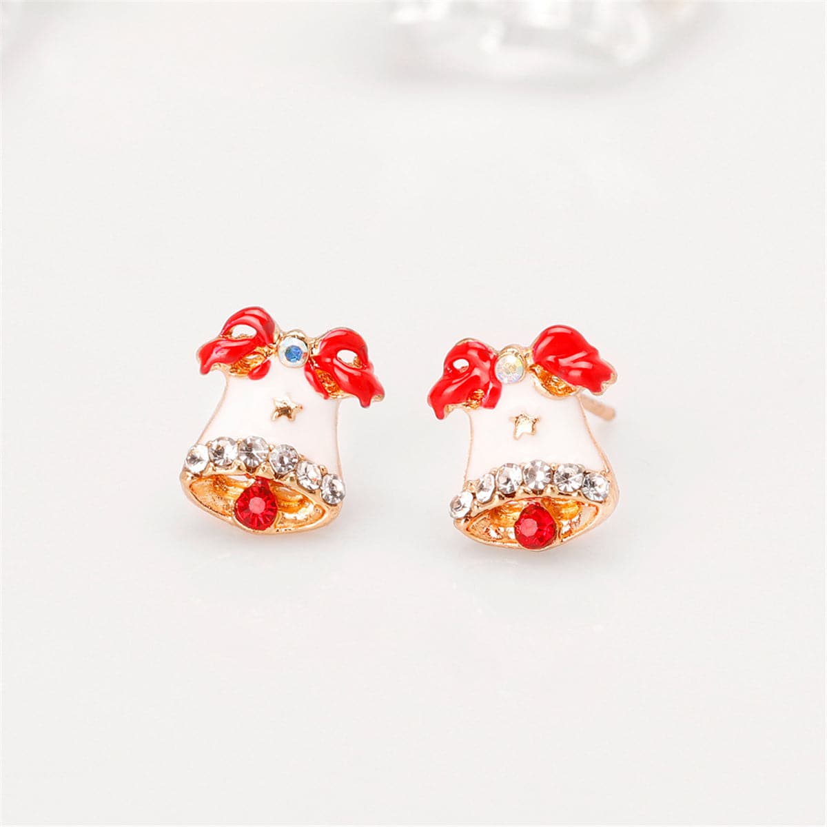 Cubic Zirconia & Enamel 18K Gold-Plated Christmas Bell Stud Earrings