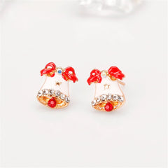 Cubic Zirconia & Enamel 18K Gold-Plated Christmas Bell Stud Earrings