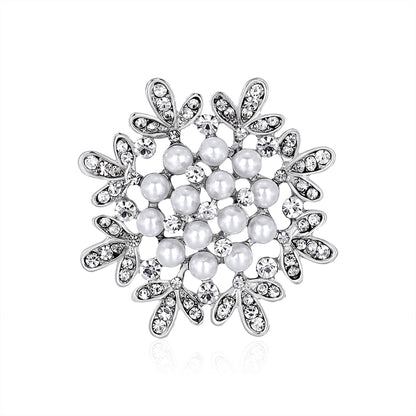 Clear Cubic Zirconia and Pearl Silver-Plated Flower Brooch, silver brooch pin, elegant gift for her, lifestyle look