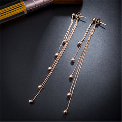 18K Rose Gold-Plated Graduated Bead Drop Earrings