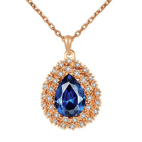 Blue Cubic Zirconia & 18k Rose Gold-Plated Teardrop Necklace - streetregion