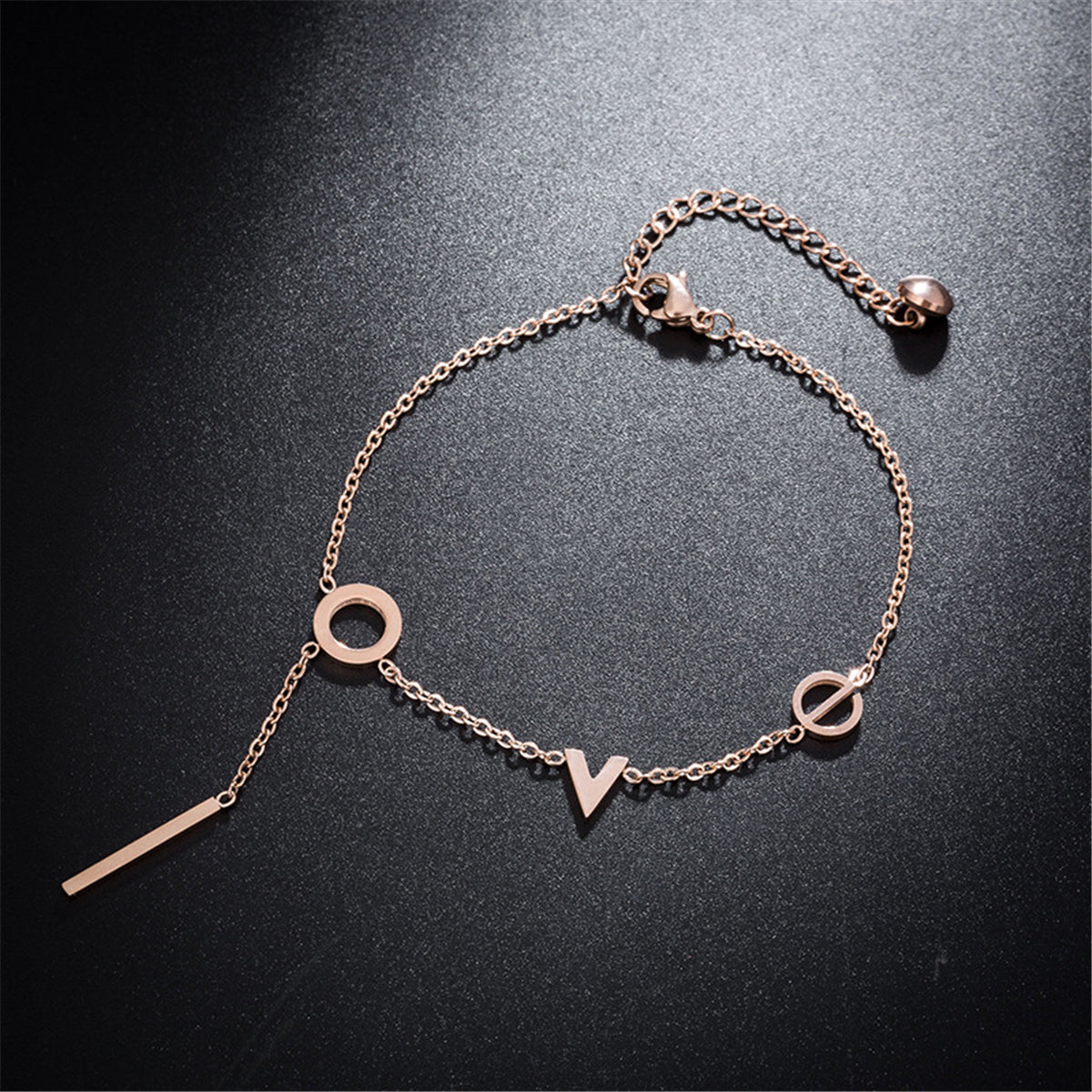 18K Rose Gold-Plated 'Love' Anklet, rose gold anklet bracelet, botanical inspired, front view