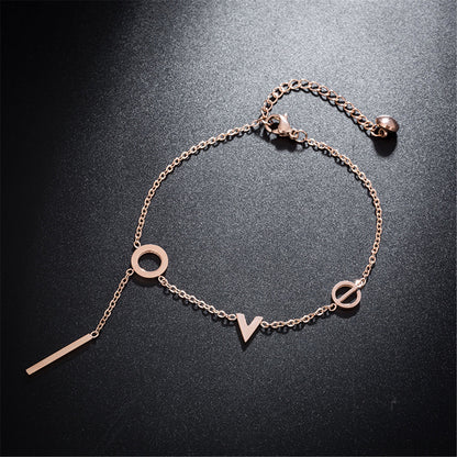 18K Rose Gold-Plated 'Love' Anklet, rose gold anklet bracelet, botanical inspired, front view