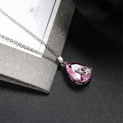 Pink Crystal & Silver-Plated Teardrop Pendant Necklace