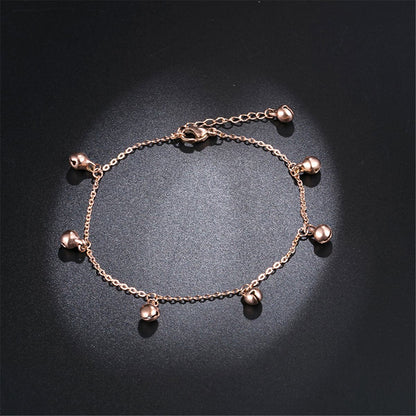 18K Rose Gold-Plated Bell Station Anklet, rose gold anklet bracelet, elegant gift for her, side view