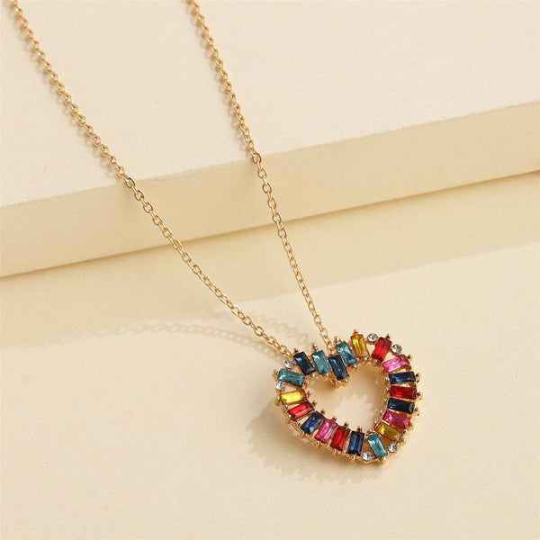 Jewel-Tone Crystal & Goldtone Open Heart Pendant Necklace