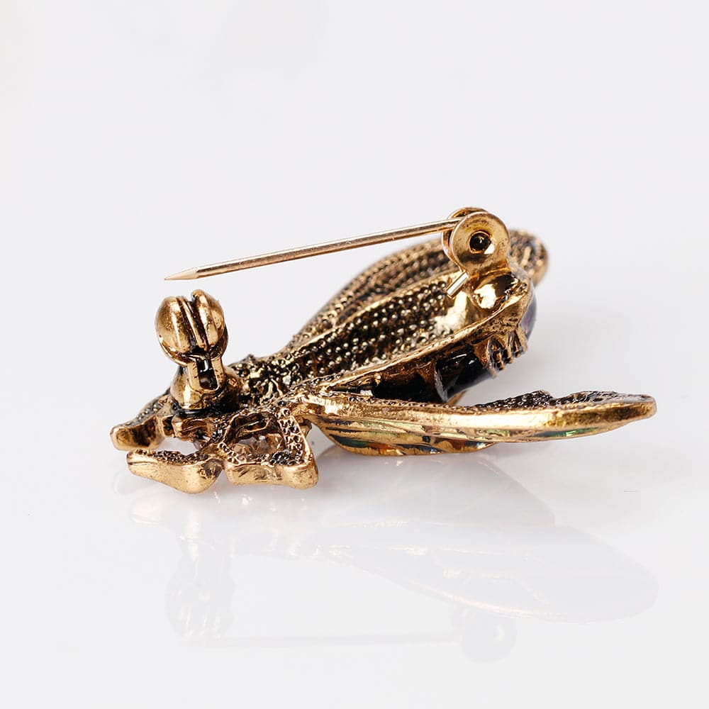 Black Cubic Zirconia & Enamel 18K Gold-Plated Insect Brooch