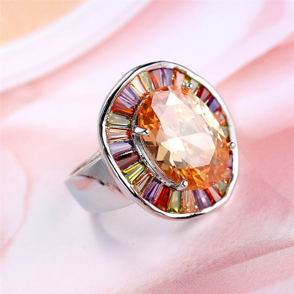 Peach Crystal & Cubic Zirconia Cocktail Ring