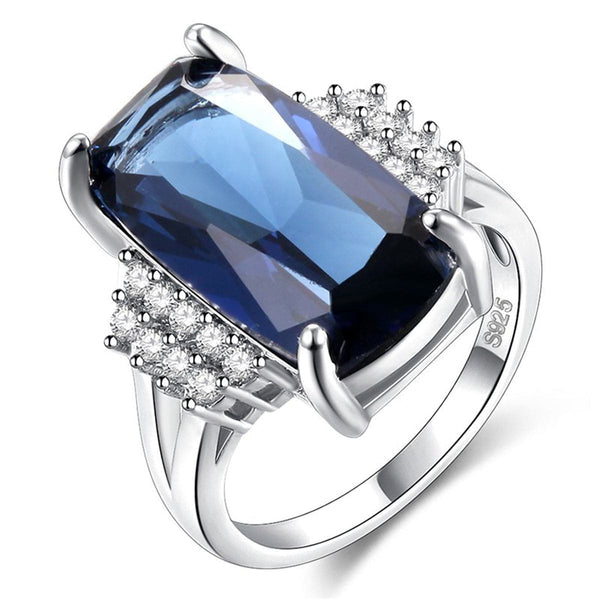 Blue & White Crystal Baguette-Cut Cocktail Ring - streetregion
