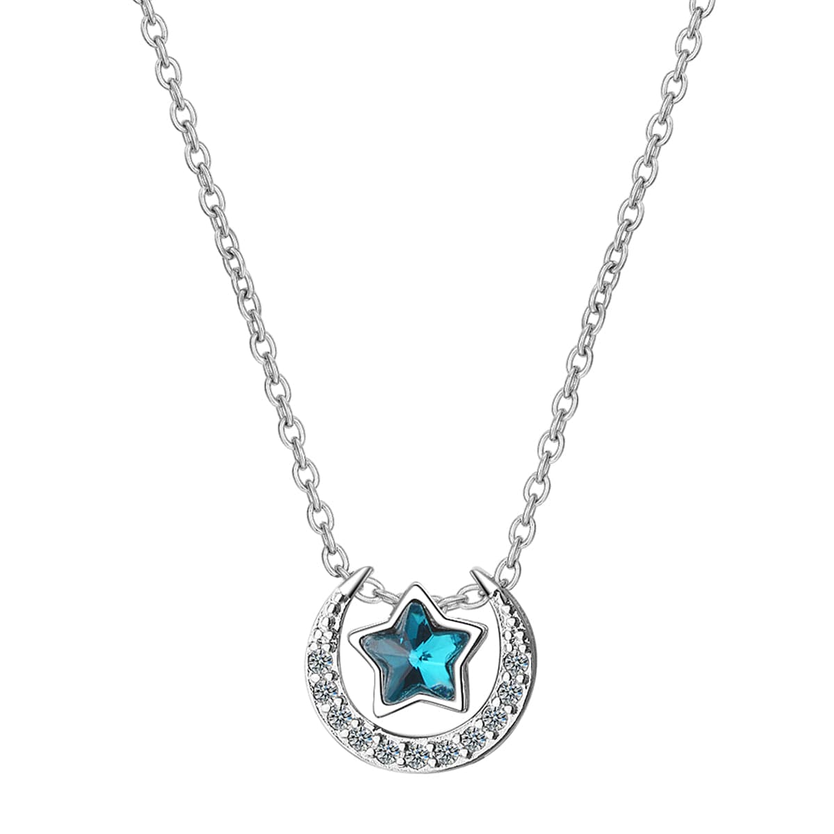 Blue Crystal & cubic zirconia Star Above Moon Pendant Necklace - streetregion