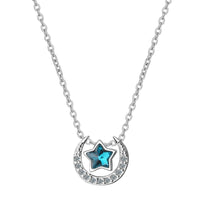Blue Crystal & cubic zirconia Star Above Moon Pendant Necklace - streetregion