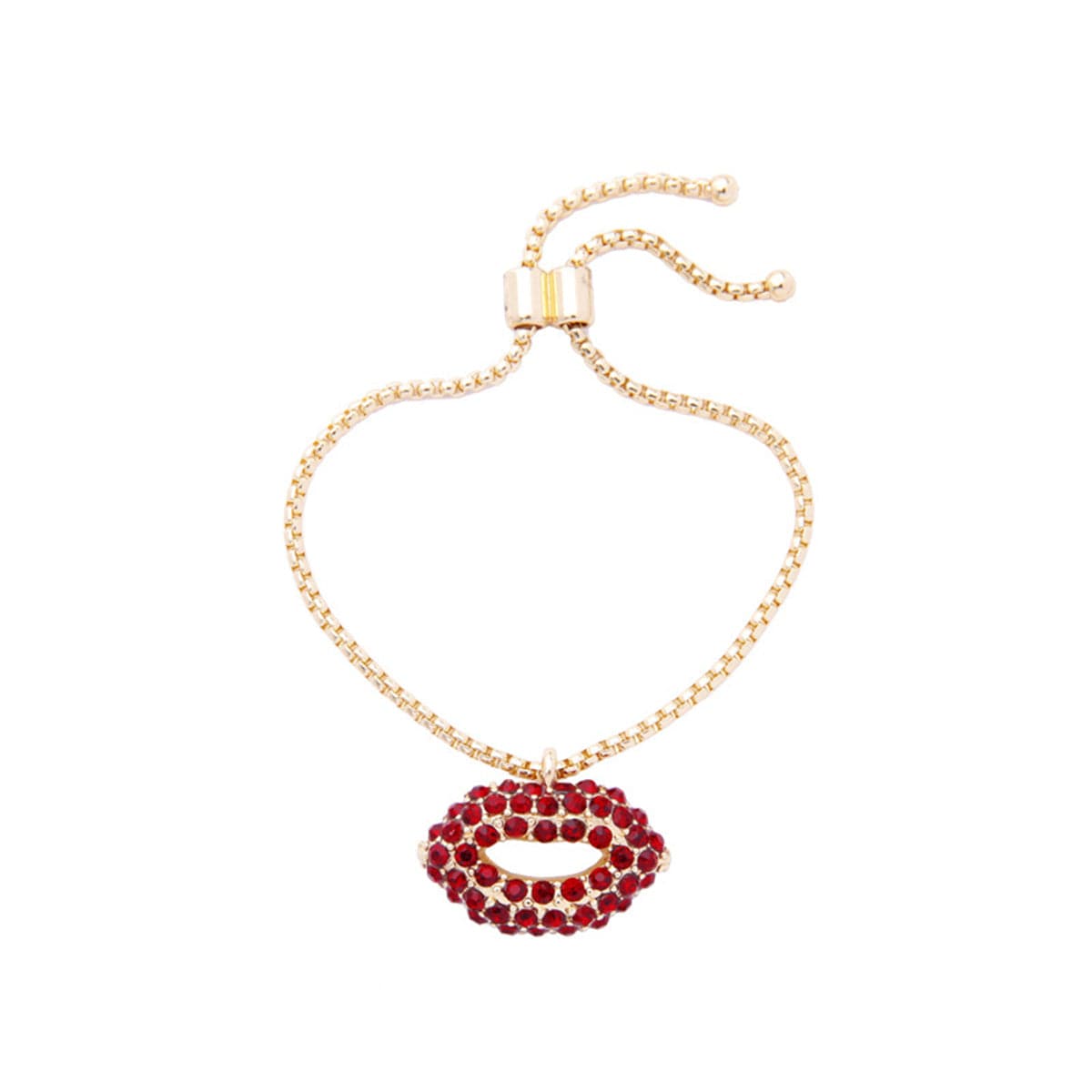 Red cubic zirconia & 18k Gold-Plated Lips Pendant Adjustable Bracelet - streetregion