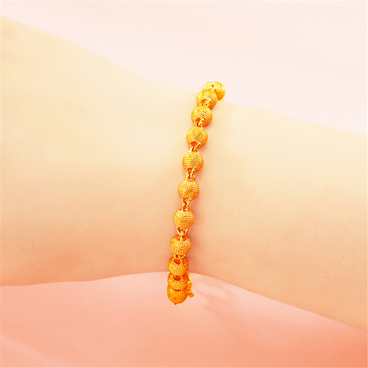 24K Gold-Plated Frosted Bead Bracelet, gold bracelet for women, elegant gift for her, detail close-up