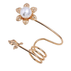 Imitation Pearl & 18k Gold-Plated Floral Spiral Ring - streetregion