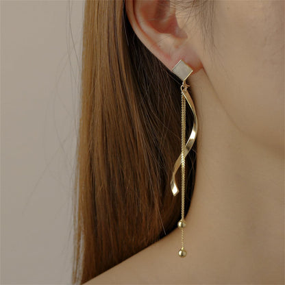 White Enamel and 18K Gold-Plated Rhombus Twisted Tassel Drop Earrings, gold drop earrings for women, front view