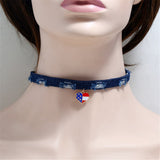 Blue & Silver-Plated American Flag Heart Choker Necklace - streetregion