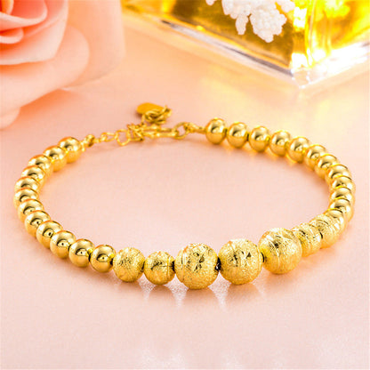 18K Gold-Plated Frosted Bead Bracelet, gold bracelet for women, dainty minimalist design, front view