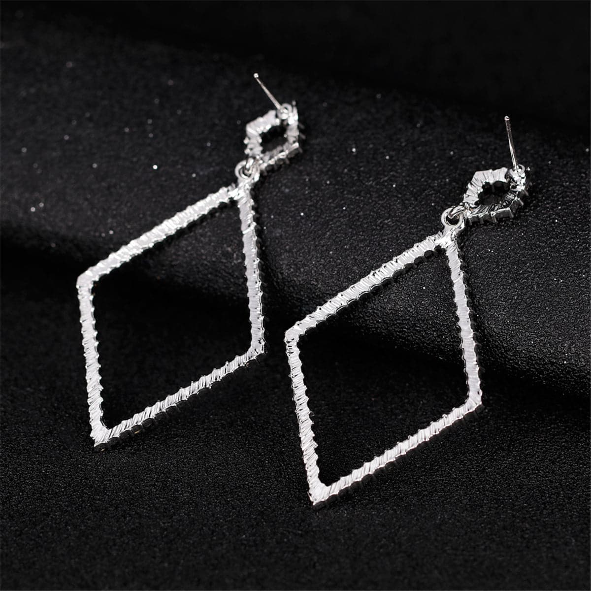 Cubic Zirconia & Silver-Plated Rhombus Open Drop Earrings