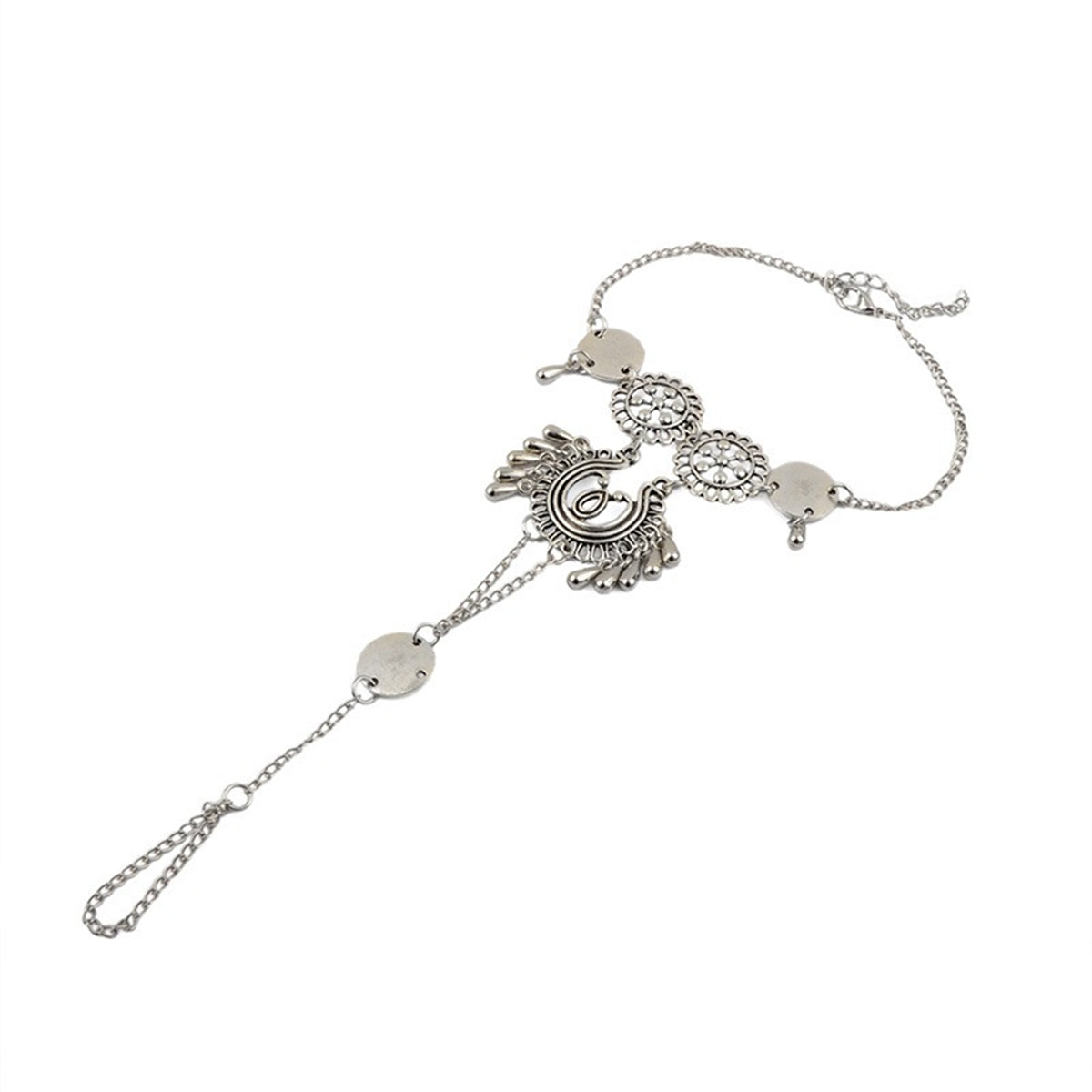 Silver-Plated Owl Ankle-To-Toe Ring Anklet, silver statement rings for women, dainty minimalist design, side view