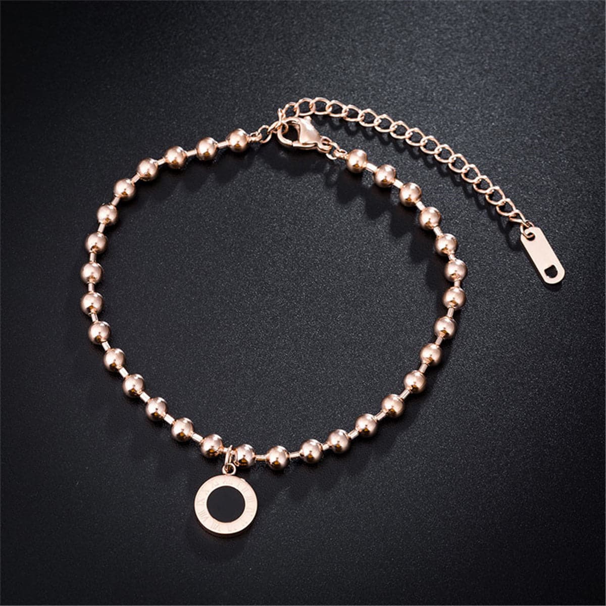 18K Rose Gold-Plated Roman Numeral Link Bracelet, rose gold bracelet for women, botanical inspired, side view