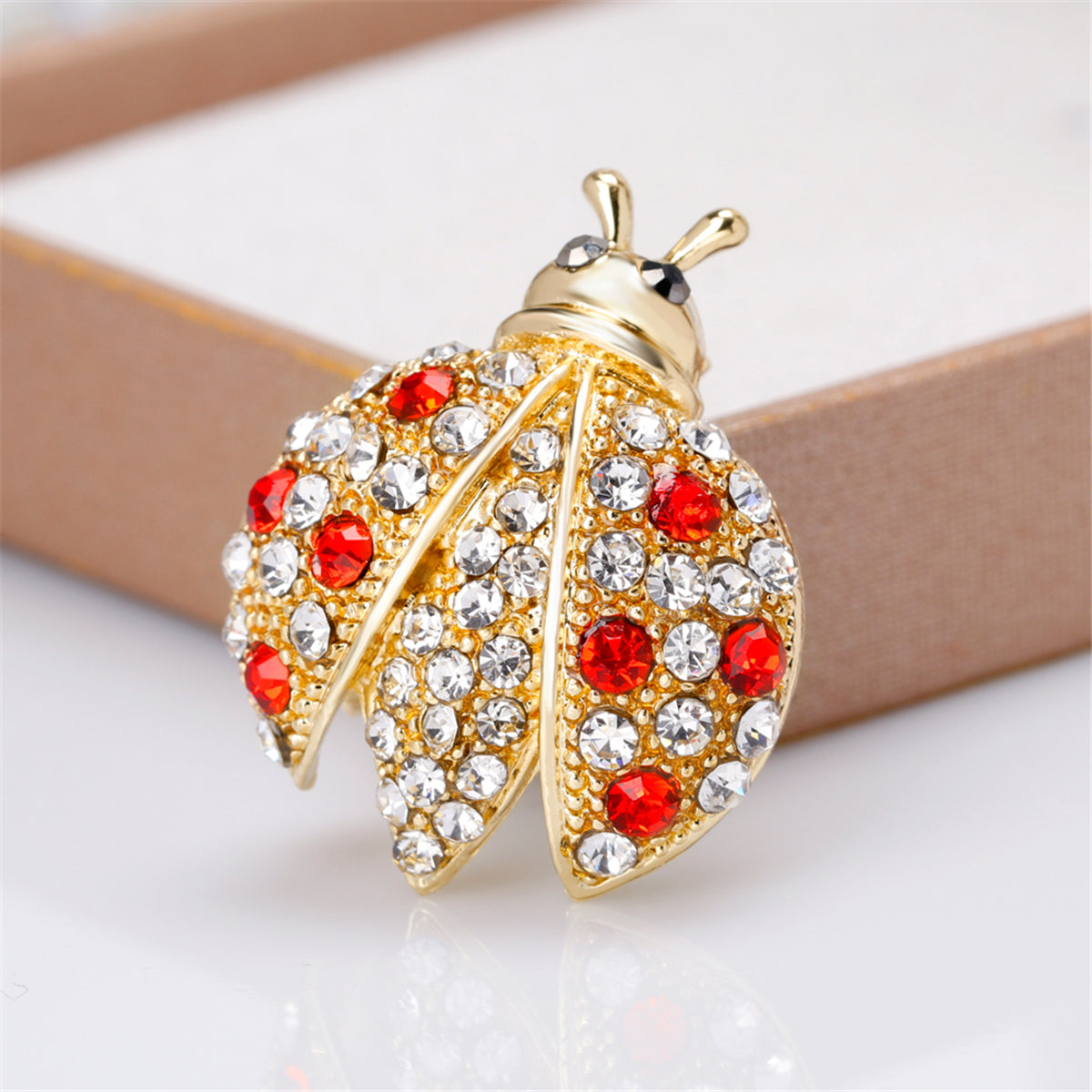 Cubic Zirconia & 18K Gold-Plated Ladybug Brooch