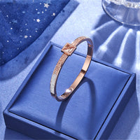 Cubic Zirconia & 18k Rose Gold-Plated Square-Cut Bangle