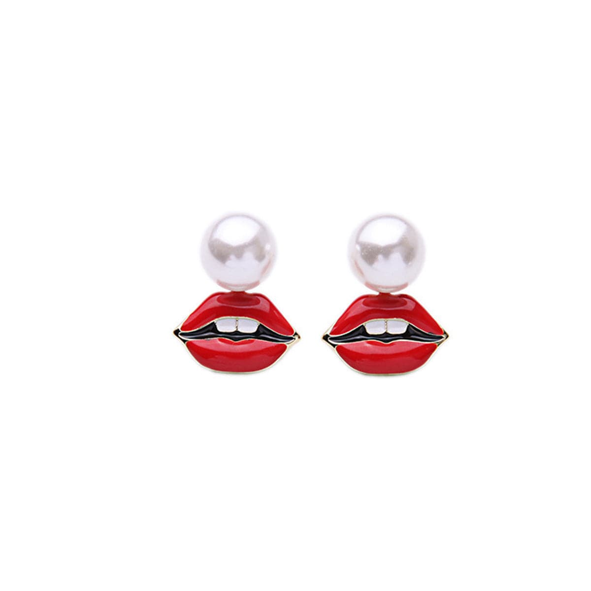 Imitation Pearl & 18k Gold-Plated Lips Stud Earrings - streetregion