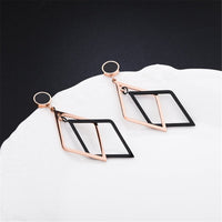 Black & 18k Rose Gold-Plated Rhombus Drop Earrings