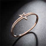 Cubic Zirconia & 18k Rose Gold-Plated Openwork Star Bangle