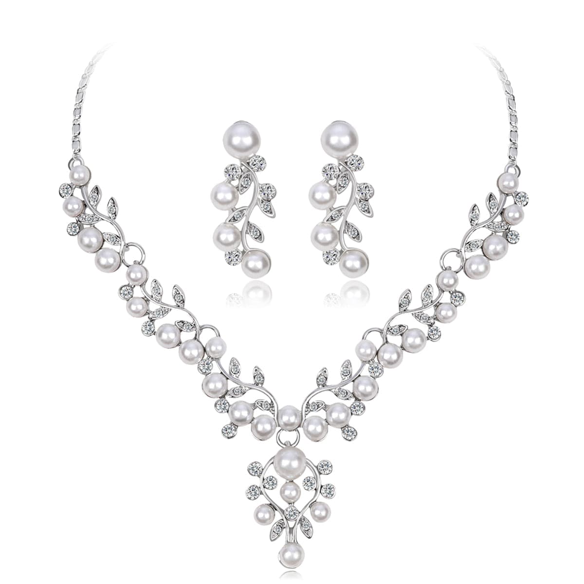 Cubic Zirconia and Pearl Cluster Rattan Drop Earrings and Statement Necklace, drop earrings for women, lifestyle look
