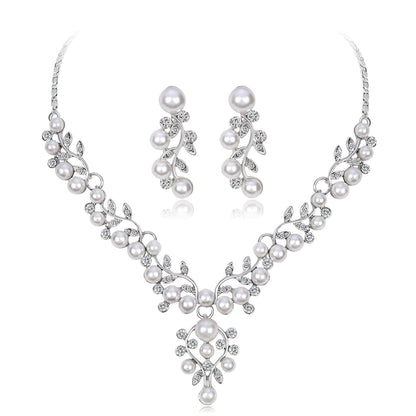 Cubic Zirconia and Pearl Cluster Rattan Drop Earrings and Statement Necklace, drop earrings for women, lifestyle look