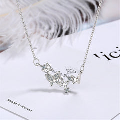 Cubic Zirconia & Silver-Plated Linked Butterfly Pendant Necklace