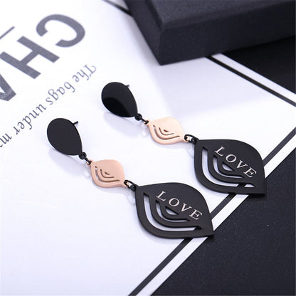 18K Rose Gold-Plated and Black 'Love' Laurel Drop Earrings, rose gold drop earrings for women, detail close-up