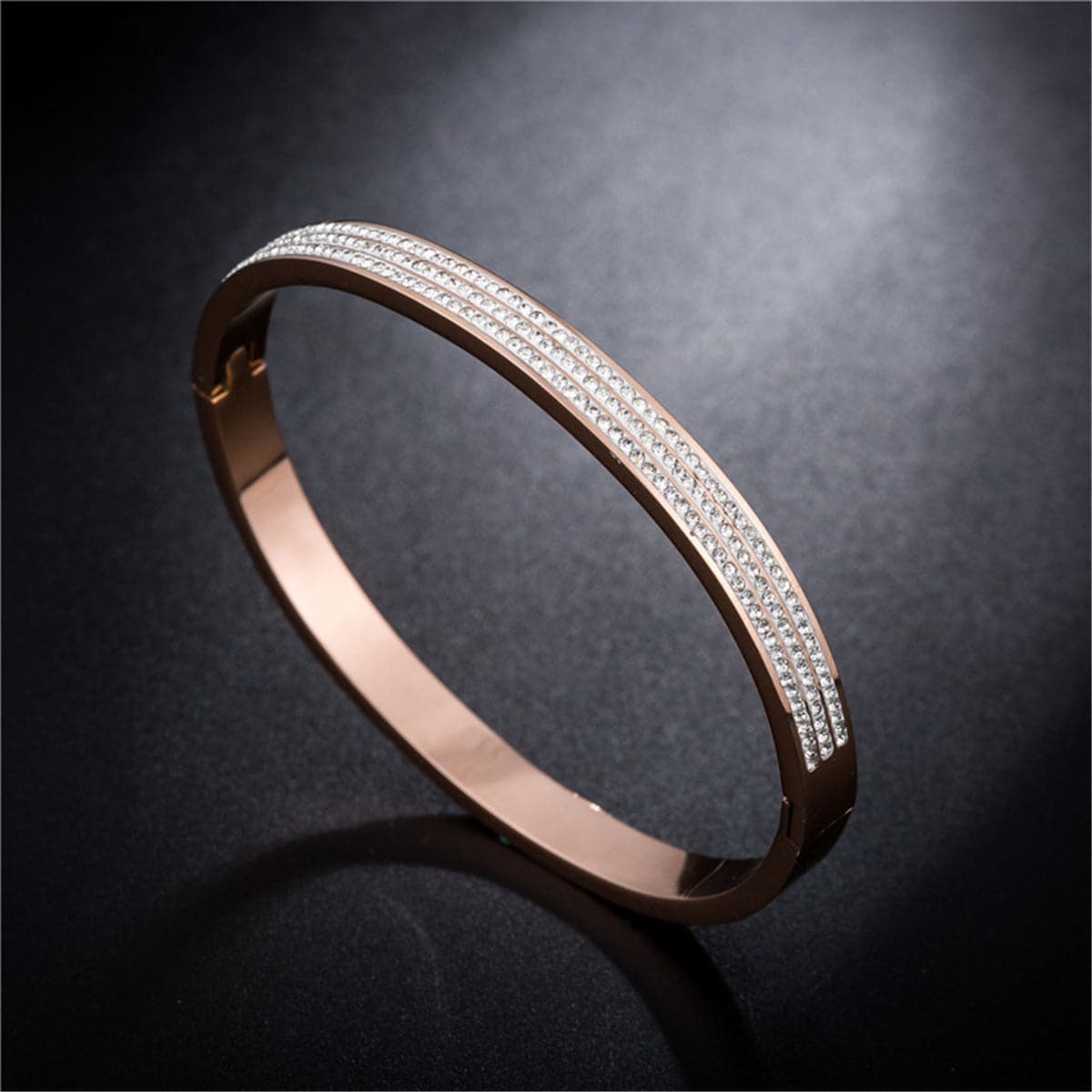 Cubic Zirconia and 18K Rose Gold-Plated Pavé-Set Layer Bangle, rose gold bangle bracelet, front view