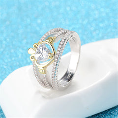 Cubic Zirconia & Two-Tone Claddagh Band Ring