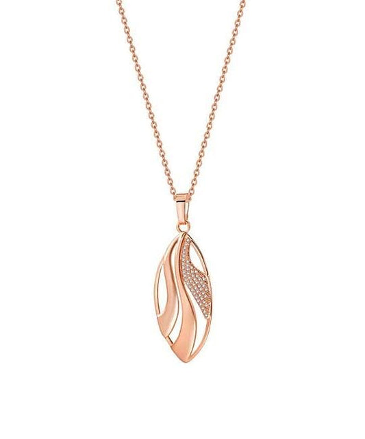 Cubic Zirconia and 18K Rose Gold-Plated Openwork Leaf Pendant Necklace, rose gold pendant necklace for women, front view