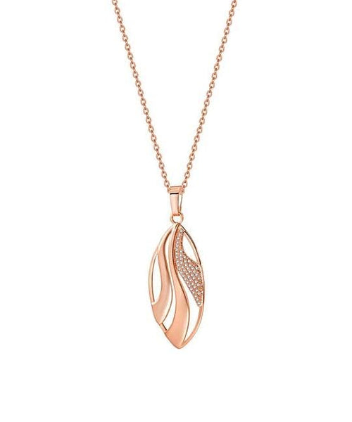Cubic Zirconia & 18k Rose Gold-Plated Openwork Leaf Pendant Necklace