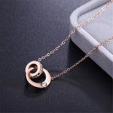 cubic zirconia & 18k Rose Gold-Plated Double Ring Pendant Necklace - streetregion
